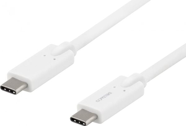 DELTACO USBC-1504 - USB-kabel - 24 pin USB-C (hann) til 24 pin USB-C (hann) - 5 A - 2 m - hvit