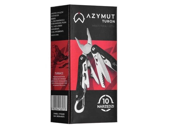 Azymut multitool AZYMUT Turon - 10 verktøy + karabinkrok + belteskjed (H-P224108)