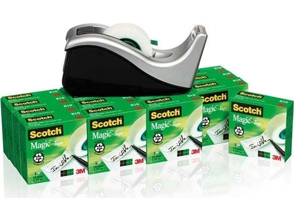 Tape, Scotch Magic, usynlig tape, inkl. dispenser, 10 ruller, 19 mm x 33 m