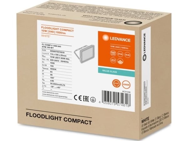 LEDvance LED-projektør FLOOD COMPACT V 10W 840 SYM 100W (4058075574618)