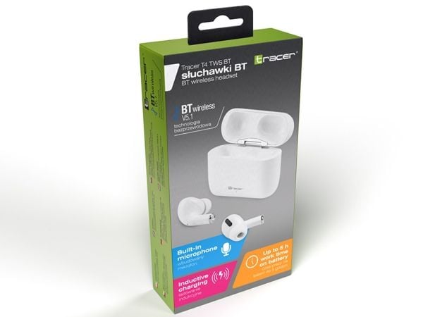 Tracer T4, True Wireless Stereo (TWS), Samtaler/musikk, 20 - 20000 Hz, Hodesett, Hvit
