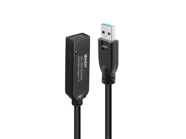 Lindy 43376, 10 m, USB A, USB C, USB 3.2 Gen 1 (3.1 Gen 1), 5 Gbit/s, Svart