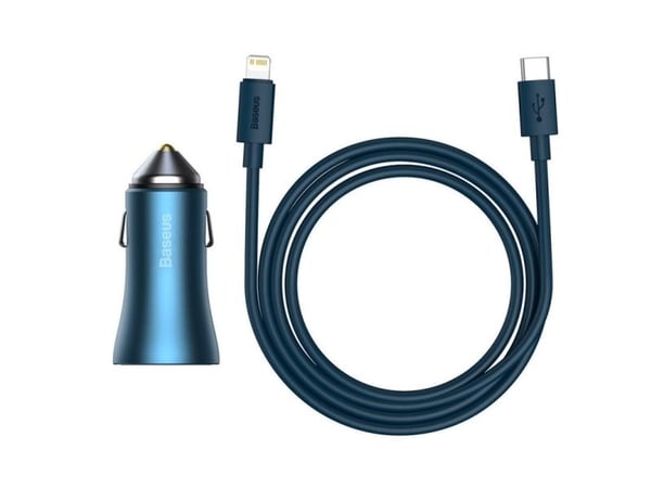 Baseus Golden Contactor Pro autolaturi, USB + USB-C, QC4.0+, PD, SCP, 40W (sininen) + USB-C Lightning-kaapeli 1m (sininen)