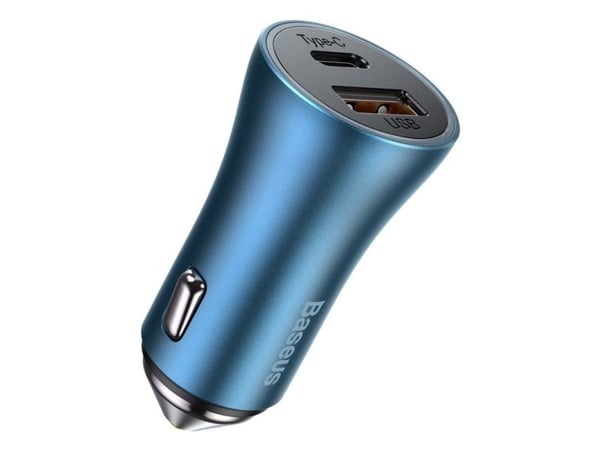 Baseus Golden Contactor Pro autolaturi, USB + USB-C, QC4.0+, PD, SCP, 40W (sininen) + USB-C Lightning-kaapeli 1m (sininen)