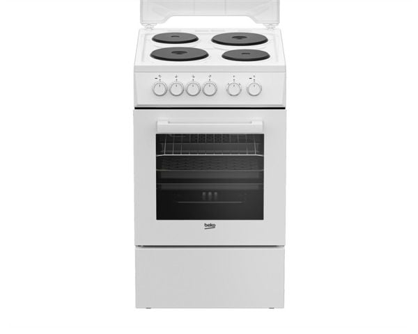 Beko FSE56000GW, Frittstående komfyr, Hvit, Rotasjon, Hvit, 4 zone(s), Foran til venstre