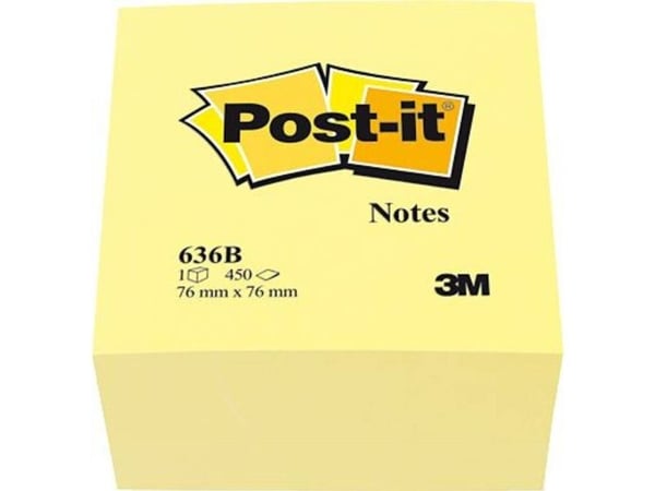 Post-it® Notes kubusblok Canary Yellow, gul, 76 mm x 76 mm, 450 ark