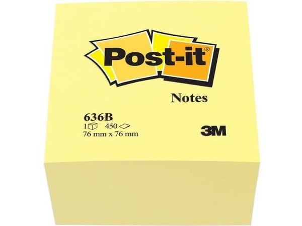Post-it® Notes kubusblok Canary Yellow, gul, 76 mm x 76 mm, 450 ark
