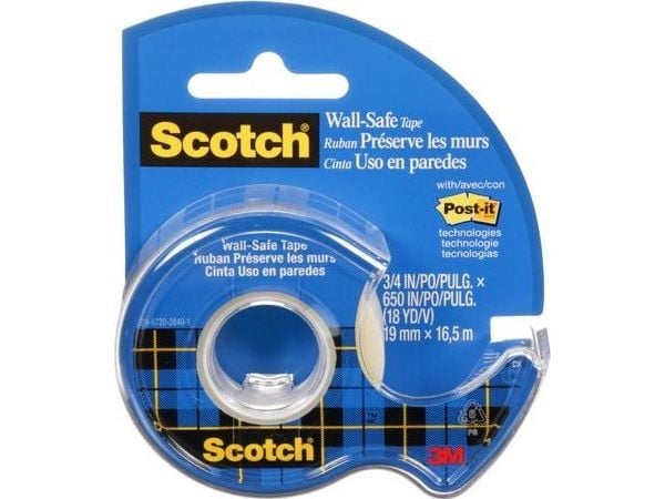 Scotch Klebefilm "Wall-Safe", im Handabroller, 19mm x 16,5m transparent Klebeband, rüstandsfrei ablösbar, - 1 Stück (183-EFDG)