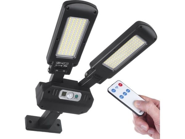 Maclean MCE447 solcelle gatelampe LED med bevegelsessensor og fjernkontroll IP54 5W 2x450 lm 6500K Li-ion 2400 mAh 3 moduser