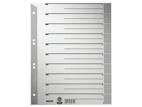 Leitz 16520085, Numerisk faneindeks, Fotoark kartong, Grå, A4, 230 g/m², 240 mm