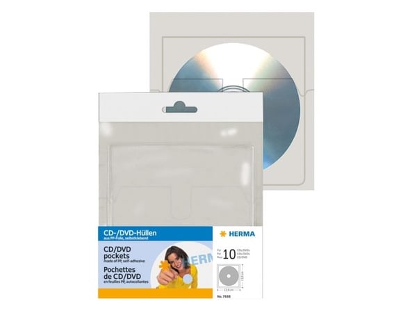 HERMA - CD/DVD-konvolutt - kapasitet: 1 CD/DVD - gjennomsiktig (en pakke 10)