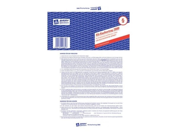 Avery Zweckform - Bruktbil salgsformular - A4 (210 x 297 mm) - 4-delt - karbonfri