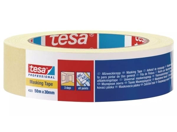 TESA 4323, Allsiding maskeringstejp, papper, Beige, Keramiska, Glas, Metall, Plast, Trä, Universal, Universal