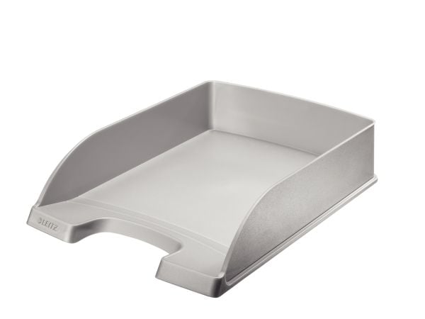 LEITZ kirjelokero Plus Standard, DIN A4, polystyreeni, hopea, pinottavissa pystysuoraan tai offsetissa, suuri kahvaleikkaus, - 5 kpl (5227-00-84)