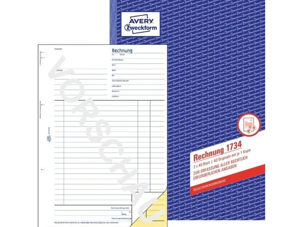 Avery Zweckform - Fakturaskjema - 40 ark - A4 (210 x 297 mm) - dublett - karbonfri
