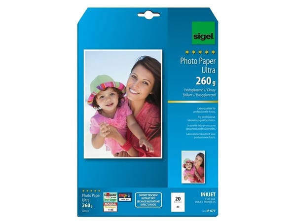 Sigel IP677, Kiilto, 260 g/m², Mustesuihku, A4, 20 arkkia