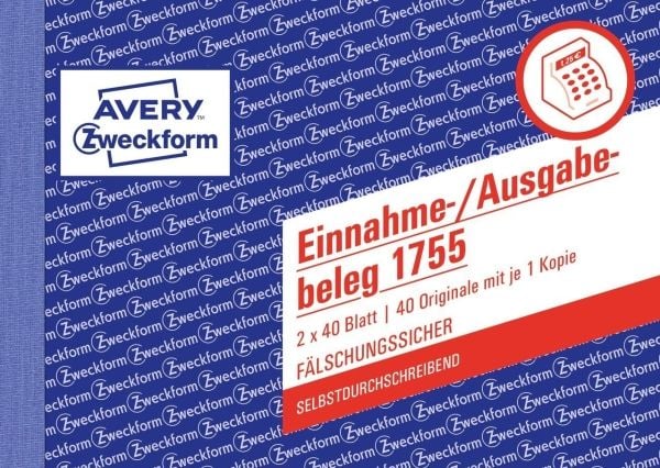 Avery Zweckform - Inntekts/utgifts-kupong - 40 ark - A6 (105 x 148 mm) - landskap - dublett - karbonfri