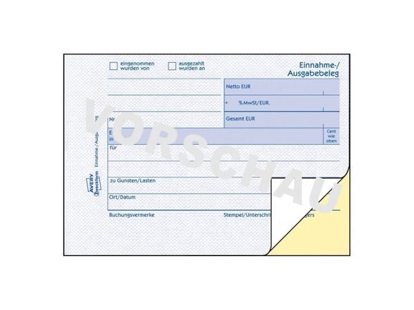 Avery Zweckform - Inntekts/utgifts-kupong - 40 ark - A6 (105 x 148 mm) - landskap - dublett - karbonfri