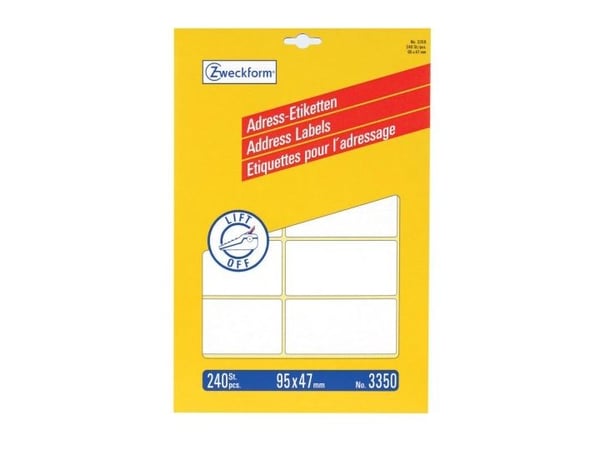 Avery Zweckform - Permanent selvklebende - hvit - 95 x 47 mm 240 etikett(er) (20 ark x 12 adresseetiketter)