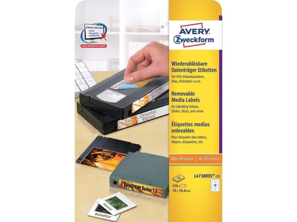Avery Diskette Labels - Hvit - 70 x 50.8 mm 250 etikett(er) (25 ark x 10) diskettetiketter