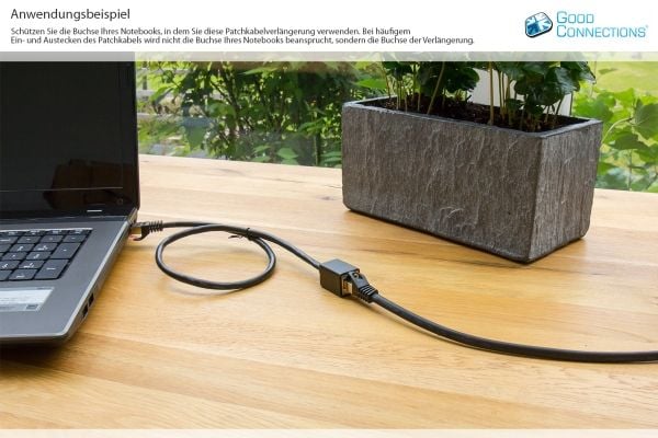 RNS® patchkabelforlengelse med låsesko, kat. 6, S/FTP, PiMF, PVC, 250MHz, OFC, CU, svart, 1m, Good Connections® (8063VR-010S)