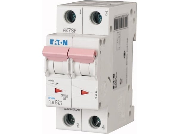 Eaton ylivirtakatkaisija 2P D 2A 6kA AC PL6-D2/2 286574