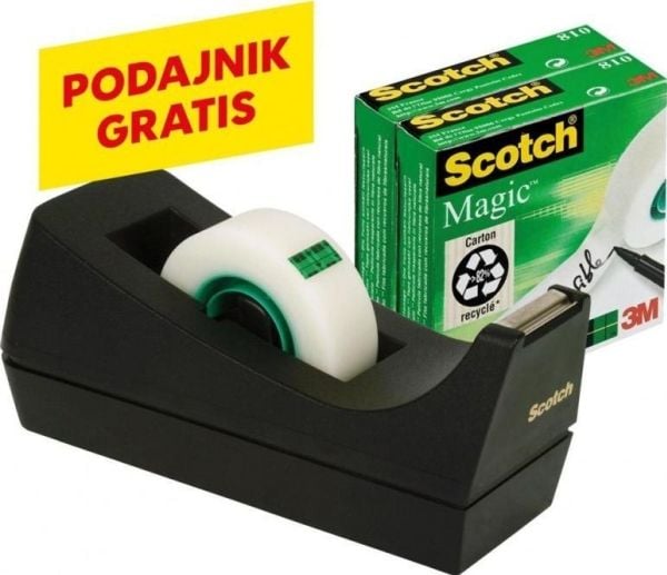 Borddispenser Scotch® C38 sort +3 ruller Magic™ 810 tape 19mm x 33m