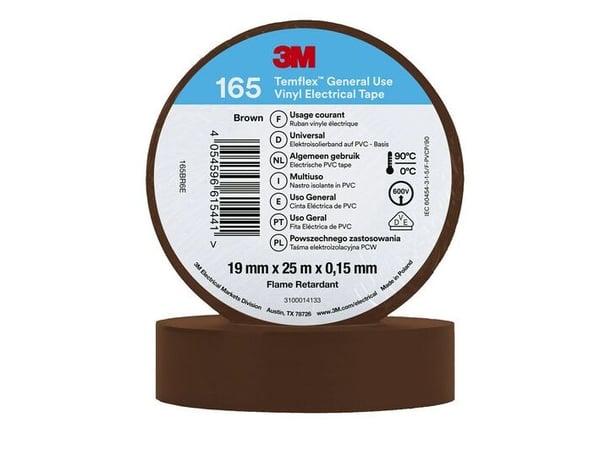 3M 165BR6E, 1 kpl, Ruskea, PVC-muovi, 600 V, Kupla, 25 m