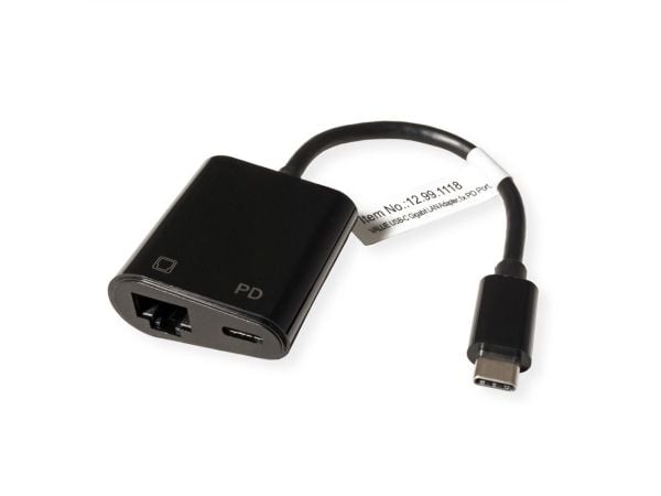 Value 12.99.1118, Langallinen, USB Type-C, Ethernet, Musta