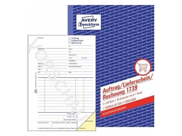 Avery Zweckform - Skjema for ordre/frakt/faktura - 40 ark - A5 (148 x 210 mm) - dublett - karbonfri