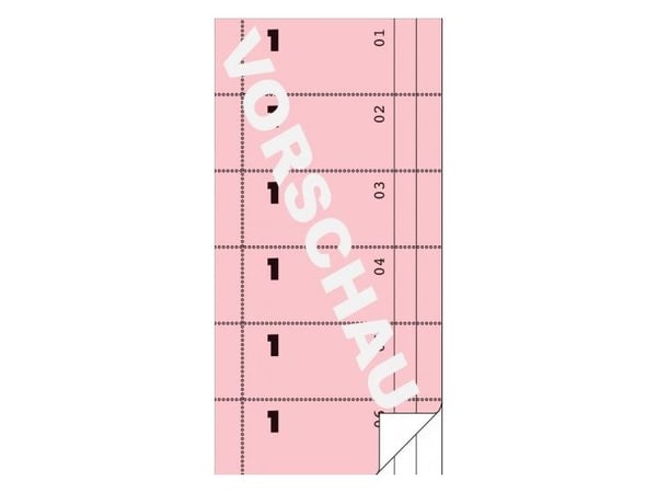 AVERY Zweckform lomakekirja "Bonbuch", 105 x 198 mm, vaaleanpunainen 2 x 50 arkkia, 1. ja 2. arkki painettu, 300 kuittia, joissa tarjoilija nro 1-6...