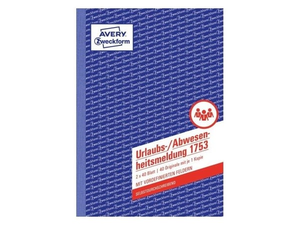 Avery Zweckform - Ferie/fraværs-rapportskjema - 40 ark - A5 (148 x 210 mm) - dublett - karbonfri