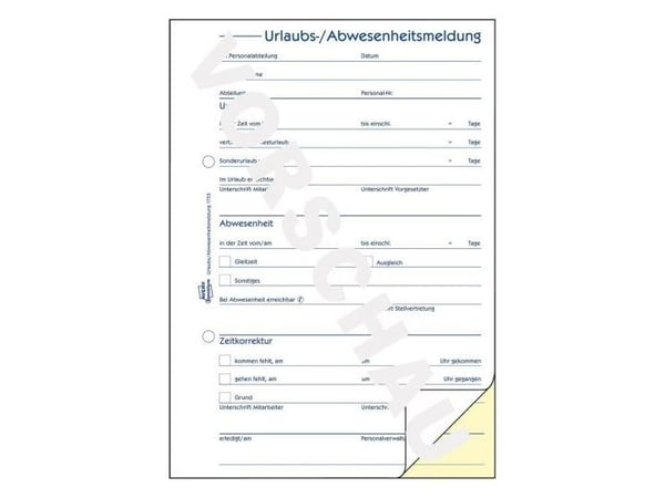 Avery Zweckform - Ferie/fraværs-rapportskjema - 40 ark - A5 (148 x 210 mm) - dublett - karbonfri