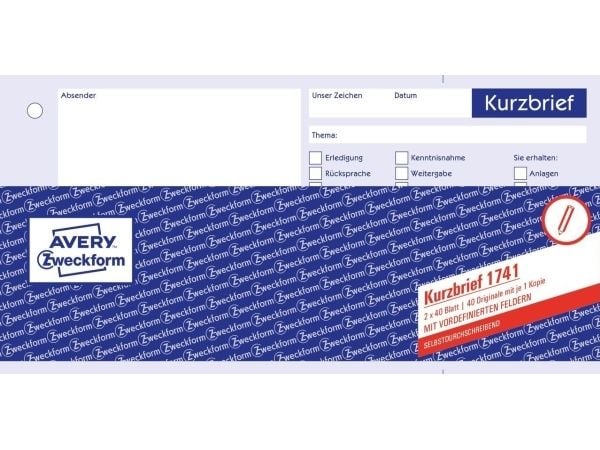 Avery Zweckform - Oppsett for kort brev - 40 ark - 1/3 A4 - dublett - karbonfri