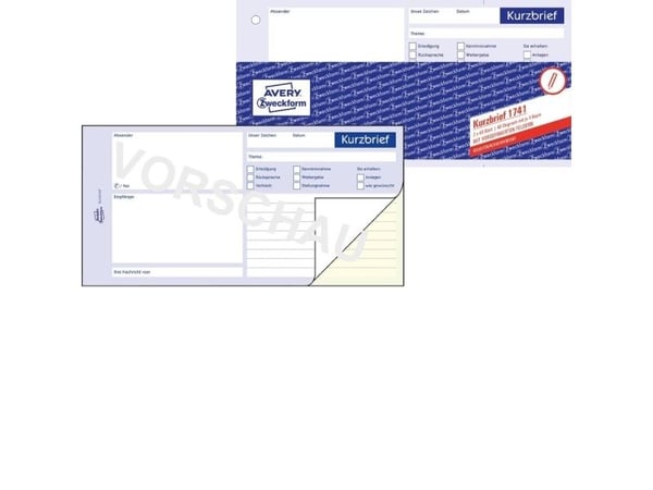 Avery Zweckform - Oppsett for kort brev - 40 ark - 1/3 A4 - dublett - karbonfri
