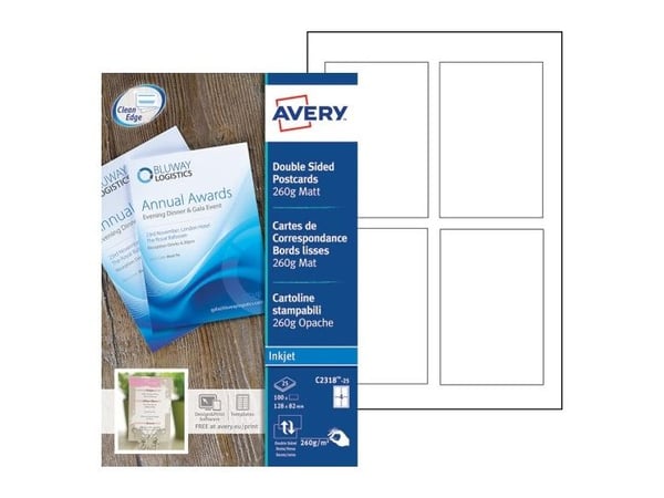 Avery C2318-25I, Inkjet-utskrift, A4 (210x297 mm), Matt, 25 ark, 260 g/m², Hvit