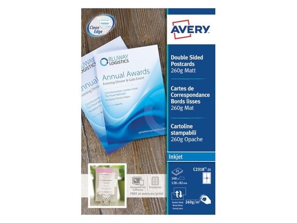 Avery C2318-25I, Inkjet-utskrift, A4 (210x297 mm), Matt, 25 ark, 260 g/m², Hvit