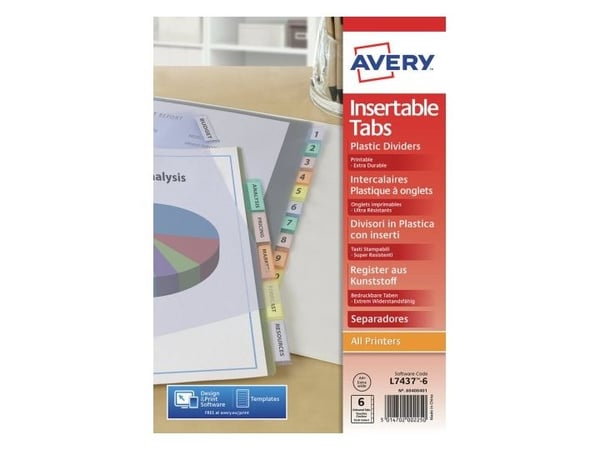 Avery IndexMaker - Inndeler - 6 deler - for A4 (210 x 297 mm) - med fliker - gjennomsiktig