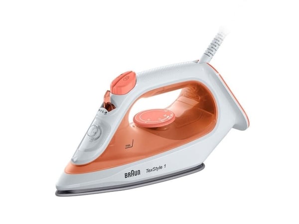 Braun TexStyle 1 SI1009OR, Höyrysilitysrauta, Tarttumaton pohjalevy, 1,9 m, 25 g/min, Oranssi, Valkoinen, 120 g/min