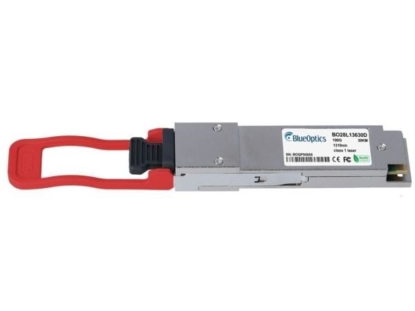Cisco QSFP-100G-ER4L-S -yhteensopiva BlueOptics© QSFP28-lähetin yhden moodin 100 gigabitin nopeaan tiedonsiirtoon valokuituverkoissa, tukee 100 gig...