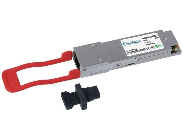 Cisco QSFP-100G-ER4L-S -yhteensopiva BlueOptics© QSFP28-lähetin yhden moodin 100 gigabitin nopeaan tiedonsiirtoon valokuituverkoissa, tukee 100 gig...