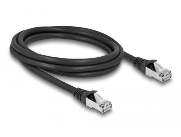 Delock - Koblingskabel - RJ-45 (hann) til RJ-45 (hann) - 2 m - 6 mm - S/FTP - CAT 6a - formstøpt, utendørs, uten hindringer - svart