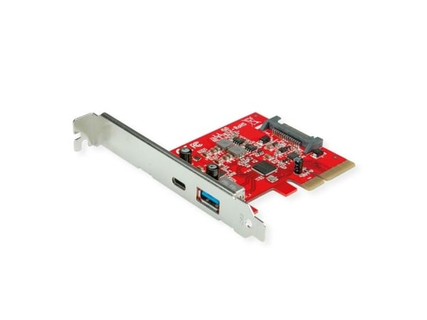 ROLINE 15.06.2142, PCIe, USB 3.2 Gen 2 (3.1 Gen 2), Hankoppling, Fullhöjd/låg profil, PCIe 4.0, Röd, Silver