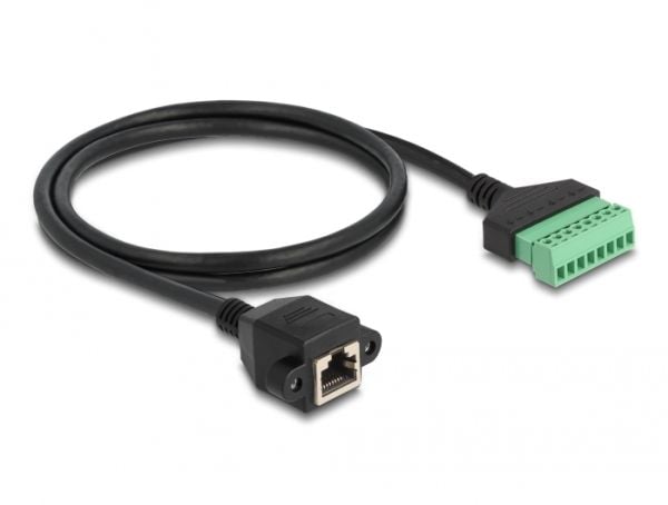 Delock - Nettverkadapterkabel - 8-pins terminalblokk (hunn) til RJ-45 (hunn) skrubar - 1 m - UTP - CAT 6 - svart/grønn
