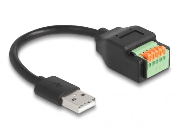 Delock - USB-adapterkabel - USB (hann) til 5-pins terminalblokk - USB 2.0 - 15 cm - trykknapp, 2,54 mm stigning, stripped ends - svart/grønn