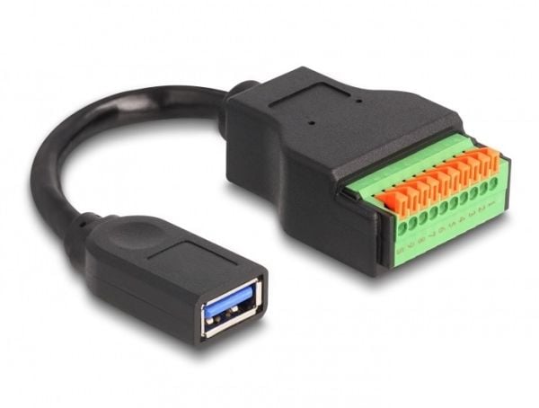 Delock - USB-adapterkabel - USB-type A (hunn) til 10-pins terminalblokk - USB 3.2 Gen 1 - 15 cm - trykknapp, 2,54 mm stigning, stripped ends - svar...