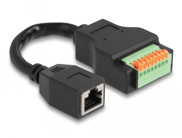 Delock - Nettverksforlengelseskabel - RJ-45 (hunn) til 8-pins terminalblokk - 15 cm - 6 mm - STP - CAT 5e - svart/grønn