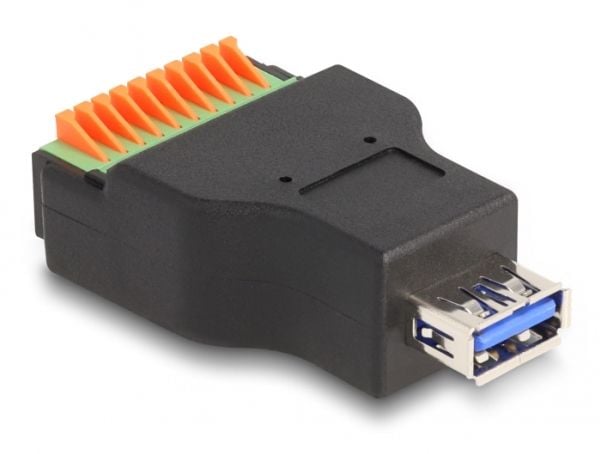 Delock - USB-adapter - USB-type A (hunn) til 10-pins terminalblokk - USB 3.2 Gen 1 - svart/grønn