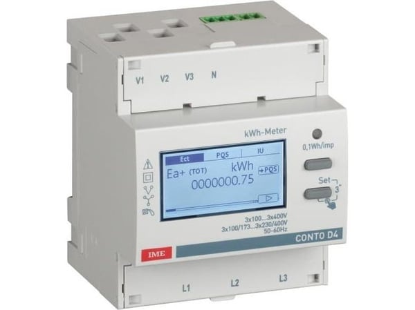 IME S.p.A. Energiamittari (Mid) Wh/Varh 3f Mittaus muuntajien kautta (Ct) 5A M-Bus-lähtö 2 tariffia 4 moduulia CE4TBMTMID