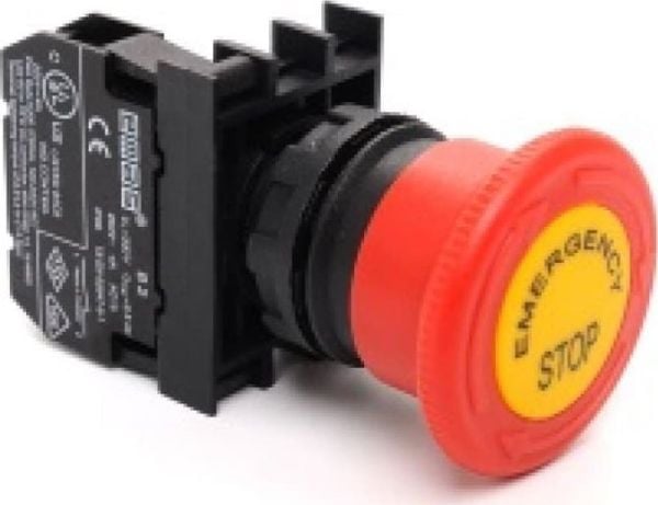 Emas Säkerhetshandtryckknapp, svampknapp 40 mm med text, röd T0-B200E-E